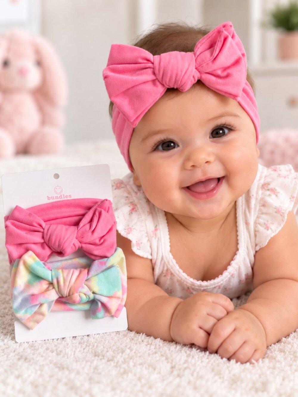 Pink Rainbow Milticolor 2 Psc Baby Bow Set